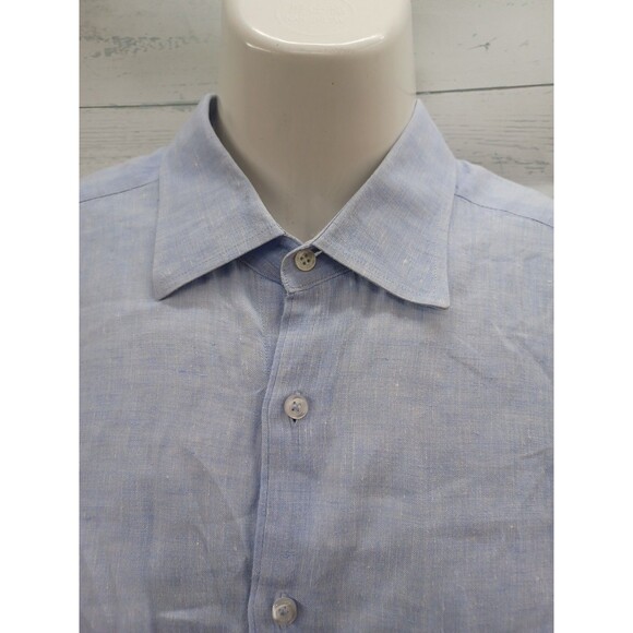 Inserch Collezione Blue 100% Linen Shirt Sz L Button Up Short Sleeve Mens - Picture 2 of 10